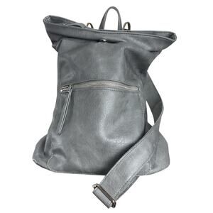 Women's Urban Expressions Gray Lennon Backpack Vegan Leather Fold Over Bag